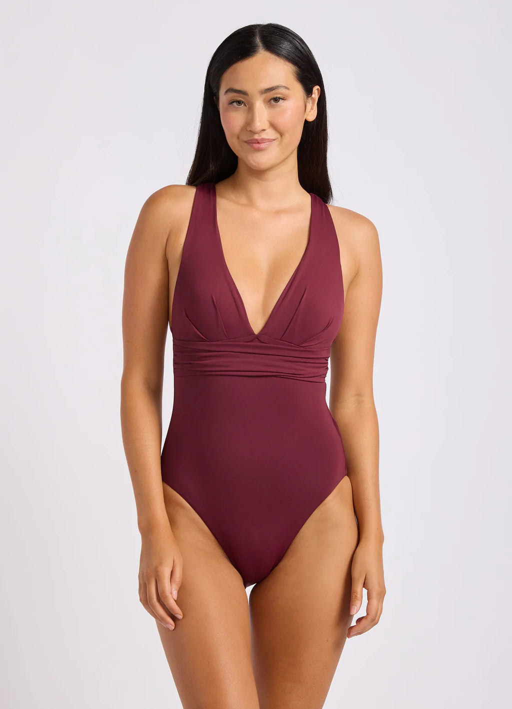 Cross Back One Piece - dark burgundy