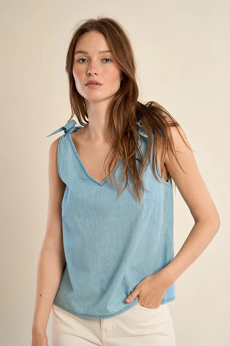 Cotton tank top - tie straps