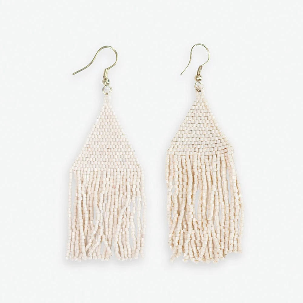 Lexie Solid Beaded Fringe Earrings in Cream