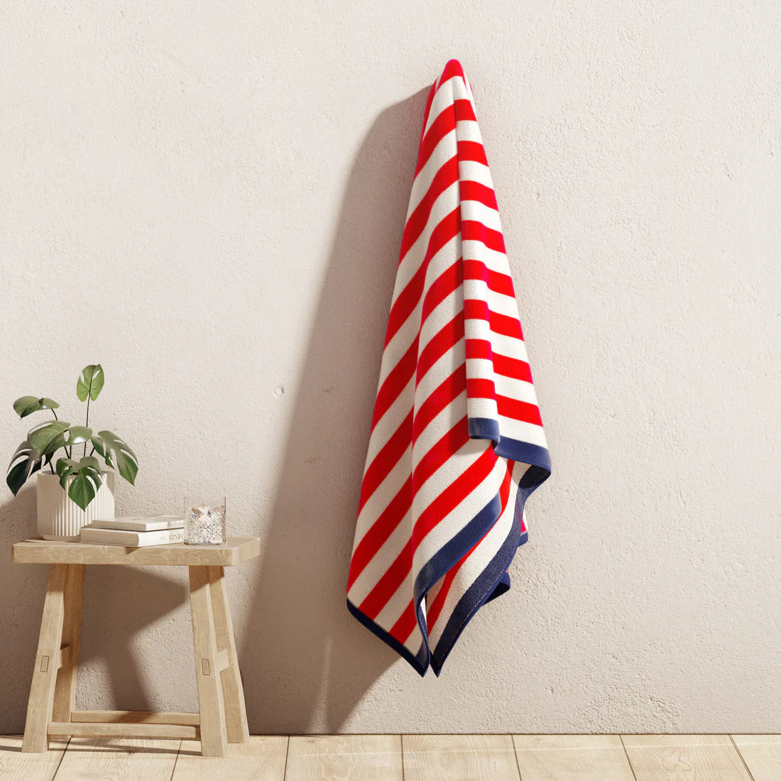 Oversized Striped Beach Towel in Red and Navy