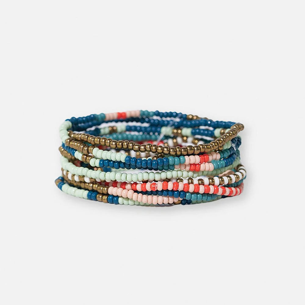 Sage Mixed Stripe Beaded 10 Strand Stretch Bracelet Set