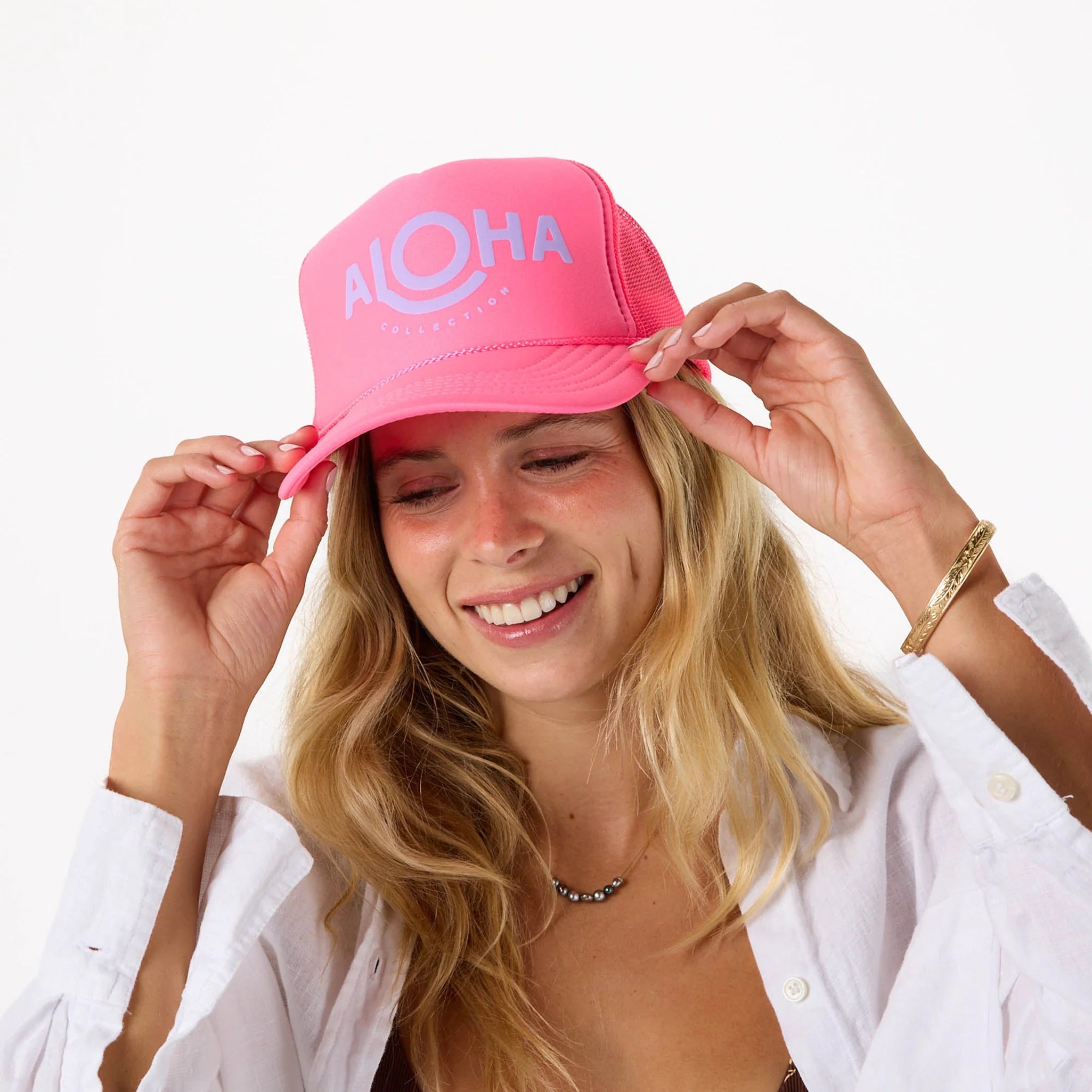 Aloha Trucker Hat - Lavender/Neon Pink